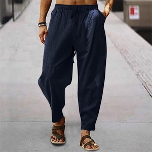 Men's Linen Harem <b>Pants</b> Elastic Waist Drawstring Casual Loose Fit Breathable <b>Summer</b> Trousers With Side Pockets - Product Image 6