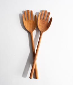 Ensemble de serveurs à salade en bois d'acacia – Cuillères et fourchettes à salade en bois, pinces à salade, outils de mélange et de service alimentaire au design moderne - Product Image 1