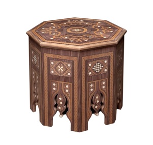 Mesa Auxiliar Octogonal con Incrustaciones de Hueso Hecha a Mano, Estilo Vintage Indio Marroquí, Mesa Lateral Plegable de Madera Maciza para Sala de Estar - Product Image 4