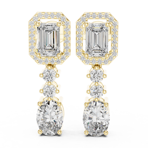 18K Yellow Gold Halo Emerald Cut Lab Grown Diamond DEF VVS Oval Cut <b>Drop</b> Dangle Push <b>Back</b> Earrings Bridal Wedding Fine Jewelry - Product Image 3