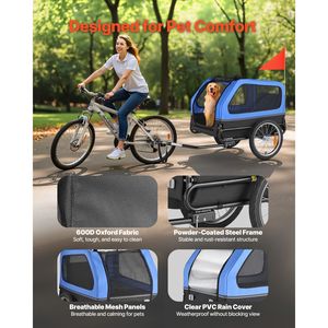 Remorque de vélo pliable pour chien, transporteur de vélo pour animaux de compagnie de petite et grande taille jusqu'à 88 lb, cadre à dégagement rapide - Product Image 4