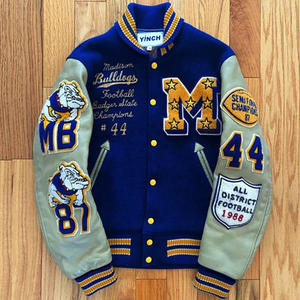 แจ็คเก็ตวาร์ซิตี้คุณภาพสูงสำหรับฤดูหนาว ออกแบบปักโลโก้ตามสั่ง แจ็คเก็ตเบสบอลวาร์ซิตี้ผู้ชาย แบบมีซิป แจ็คเก็ตบอมเบอร์ OEM - Product Image 4