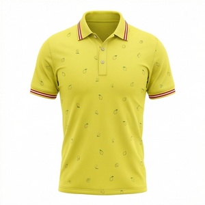 Polo à manches courtes jaune pour homme avec imprimé citron, design tricoté respirant décontracté, coupe classique - Product Image 1