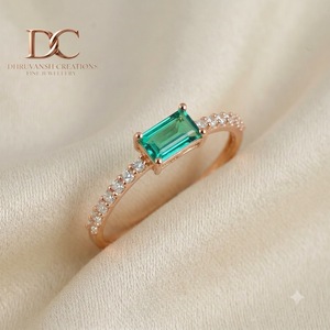 แหวนทองคำแท้ 14KT สีโรสโกลด์ ประดับเพชรเพาะเลี้ยงและมรกตโคลอมเบีย สำหรับผู้หญิง ของขวัญสุดหรูสำหรับทุกโอกาส - Product Image 5