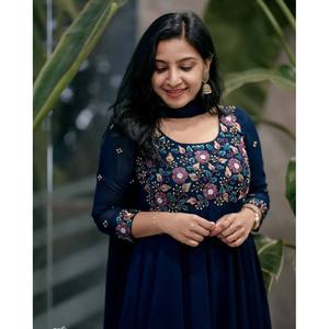 Vestido de Diseñador Hecho a Mano con Dupatta para Fiesta, Estampado Floral, Corte en A, Cintura Imperio, Talla XL - Product Image 2