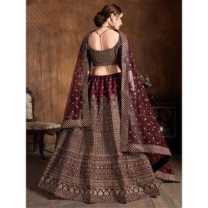 Charmant sequins marron en soie brute réception porter Lehenga Choli - Product Image 3