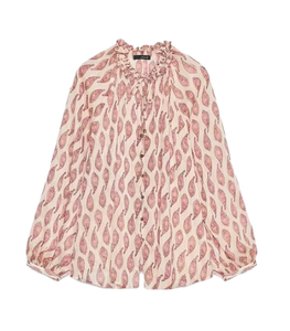 Blusa de Satén para Mujer, Diseño Único y de Lujo, Camisa Estampada Rosa, Tela Elegante y de Alta Calidad - Product Image 1