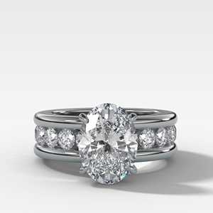 3 ctw Channel Set Round Accent <b>Chunky</b> Solitaire Band Wholesale 14k 18k Gold Oval Lab Grown Diamond Engagement <b>Ring</b> B2B Factory - Product Image 3