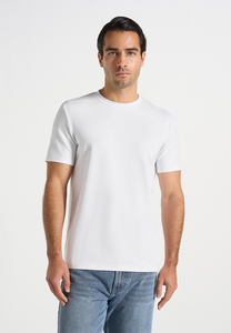 T-shirt décontracté pour homme en jersey de coton blanc à coupe classique, manches courtes, col rond, couleur unie, design simple - Product Image 4