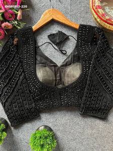 Premium Collection Silk with <b>Beads</b>-Pearl-Crystal Hand-work & V-Neck 3/4 Sleeve Back-Hook Blouse Collection At Wholesale Rate - Product Image 4