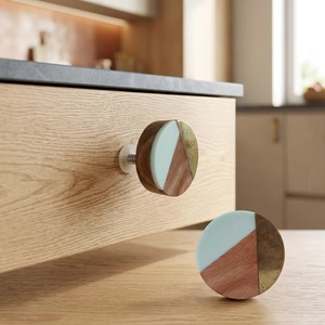 Modern Round Tricolor Wood <b>Brass</b> Drawer <b>Knob</b> for Kitchen Cabinet Handle - Product Image 1