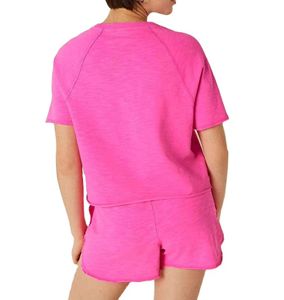 Casual Summer Hot Pink T-shirt Wide Leg Shorts Set Women's 2 Pieces Set Cotton <b>Linen</b> Short Sleeves Summer Tracksuit for Women - Product Image 2