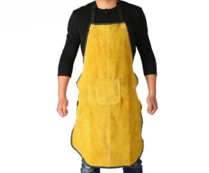 Golden Brown <b>Leather</b> Welder <b>Apron</b> Heavy Duty Work Industrial Use Fire Resistant Sleeveless Breathable Safety <b>Apron</b> for Welding - Product Image 1