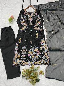 BEAUTIFUL BLACK WEDDING SEASON WEAR OUR BEAUTIFUL EMBROIDERED <b>TOP</b> , PANT WITH DUPATTA Salwar Kameez Suit Wedding Party Festival - Product Image 2