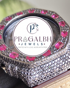 นาฬิกาเพชรหรู Pragalbh Jewels ขอบเพชรชมพู ตัวเรือนสแตนเลสสตีล ประดับเพชรเต็มเรือน สไตล์ฮิปฮอป สำหรับผู้ชายและผู้หญิง - Product Image 5