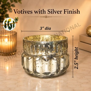 Support à bougie en verre conique avec finition argentée, 2,5 cm de diamètre x 2,75 cm de hauteur, pour décoration intérieure, réutilisable et résistant à la chaleur - Product Image 2