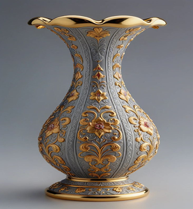 Jarrón de color marfil texturizado con tallados florales 3D realistas y nervaduras verticales. Disponible a precios de mayorista. - Product Image 2