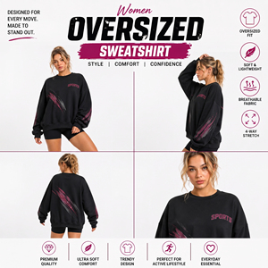 Women Oversized Printed Sweatshirt French Terry Ribbed Hem Pullover <b>Top</b> Ladies Winter Wear Loose Fit Crew Neck <b>Sweat</b> Tee - Product Image 5