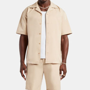 Ensemble de jogging personnalisé avec logo brodé, veste boutonnée et coupe-vent en nylon, ensemble short et chemise coupe ample pour homme - Product Image 5