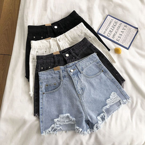 Women's Mid-Waisted Winter Perforated Denim Shorts Streetwear Style Button Versatile Hem Loose <b>Boot</b> Cut Quick Dry Vintage Hot - Product Image 4