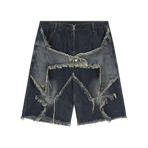 Men's Ripped <b>Denim</b> Bermuda Shorts Mid Waist Patchwork Washed Casual Style Button Fly 100% Cotton <b>Material</b> - Product Image 5
