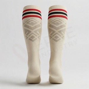 Chaussettes mi-hautes pour hommes, couleur crème, rayées, tricotées, respirantes, en coton, pour un usage quotidien, style régulier, printemps - Product Image 2