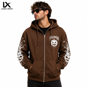 Halloween Graphic Full <b>Zip</b> Hoodie for Men Women Premium <b>Hooded</b> Sweatshirt Jacket with Horror Theme Ghost Skull Pumpkin Design - Product Image 1