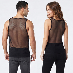 Débardeur en maille transparente unisexe 100 % polyester sans manches, style filet, pour l'été et la plage - Product Image 2