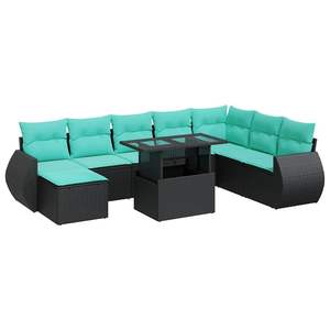 <b>Black</b> Poly Rattan Patio <b>Sofa</b> Set With Cushions <b>Garden</b> Outdoor Furniture Contemporary Design - Product Image 2