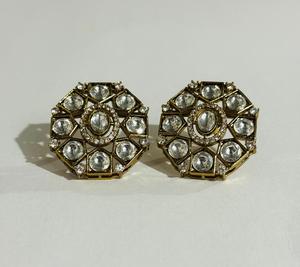 Luxury White Polki Round Stud Earrings Gold Plated Traditional Indian Bridal Wedding Party Fashion Jewelry for Women - Product Image 2