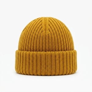 Custom Mustard Yellow Rib Knit Cuffed Beanie <b>Hat</b> <b>Winter</b> Warm Skull Cap With Custom Logo - Product Image 2