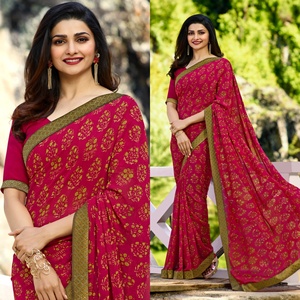 Sari traditionnel en georgette de haute qualité, nouveau design, multicolore, pour Bollywood, festival, fête, mariage, avec dentelle indienne - Product Image 2