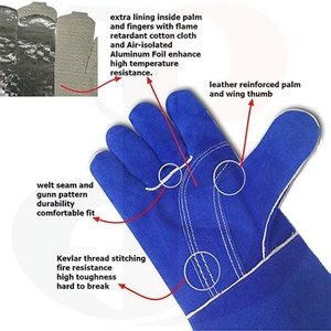 Heavy Duty TIG Welding <b>Gloves</b> Pair 14 Inches Heat-resistant Cow Split Leather Cotton Liner Long Safety Working - Product Image 4