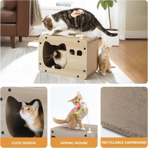 Wholesale 2-Level Corrugated <b>Cat</b> Scratcher with Hideaway <b>House</b> for Indoor <b>Cats</b> - Product Image 3