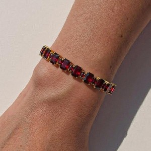 Radiant Cut Lab Grown Ruby <b>Charm</b> Bracelet in 925 Sterling <b>Silver</b> Gold Plated Luxury Tennis Elegant Handmade Jewelry - Product Image 3