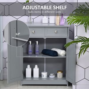 Mobiletto Compatto Tradizionale Autoportante per Bagno con 2 Cassetti, Pomelli in Metallo, Base Rialzata, Soluzione di Stoccaggio in Legno MDF Grigio - Product Image 5