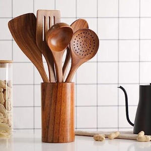 Ensemble de cuillères et spatules de cuisine en bois d'acacia, manche long, antidérapant, résistant à la chaleur, couverts de cuisine durables, faits à la main - Product Image 1
