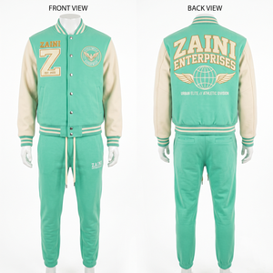 Chándal Deportivo ZAINI de Felpa Gruesa de Algodón/Poliéster de 320 g/m², con Bordado Personalizado y Parche de Chenilla, de Secado Rápido, Color Menta - Product Image 1