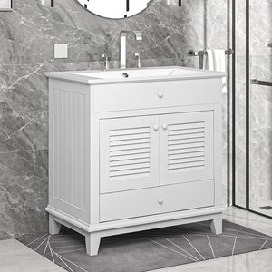 Mobile Bagno Bianco da 30 Pollici con Lavabo, Due Ante e Un Cassetto - Elegante Mobiletto per Bagno - Product Image 2