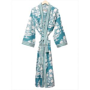 <b>Women</b> Floral Printed Cotton <b>Robe</b> Full Length Long Sleeve V-Neck Soft Classic Style Eco-Friendly Breathable Belt Closure Bathrobe - Product Image 4