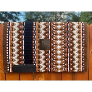 <b>Brown</b> White Black Geometric Western Saddle Pad Contoured <b>Wool</b> Blend Horse Blanket Durable Equestrian Tack - Product Image 1