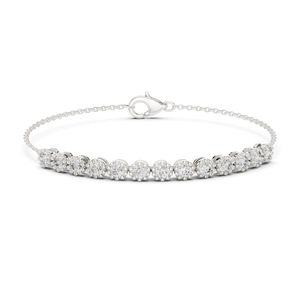 18k <b>White</b> Gold Lab Grown Round Cut Diamond Adjustable Rhodium Plated Luxury Tennis Style Women's Bracelet with Royal Halo Design - Product Image 1