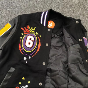 Veste universitaire personnalisée avec logo, manches en cuir, broderie, couleur noire, veste de baseball pour hommes - Product Image 3