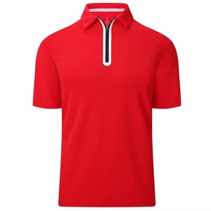Camisa de Manga Corta Roja para Hombre, con Botones, Casual, de Poliéster, Tejida, Transpirable, de Secado Rápido, Corte Regular, Color Sólido - Product Image 1