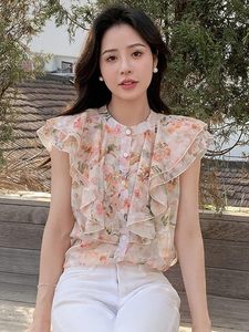 Chemise pour femme en mousseline de soie de qualité supérieure, imprimée sur toute la surface, sans manches, pour un usage décontracté et professionnel - Product Image 2