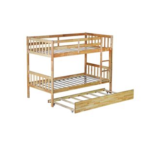 Letto a Castello Convertibile in Legno di Gomma con Letto Estraibile, per 2 Letti Singoli, Scala di Sicurezza Inclusa - Product Image 1