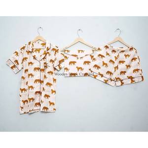 Trending Elegant <b>Modest</b> Indian Handmade 100% Cotton Pajama <b>Set</b> Breathable Digital Printed Jungle Vintage Short Night Wear Women - Product Image 1