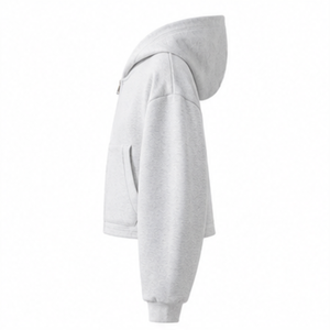Custom Men's Cropped Zip Up Hoodie Oversized <b>Fleece</b> Sweatshirt OEM ODM Blank Casual Hooded <b>Jacket</b> Private Label Manufacturer - Product Image 2