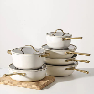 Stylish Non Stick <b>Cookware</b> Collection Featuring Marble Coated Frying Pans Deep Cooking Pots Sauce Pans And Heat Resistant - Product Image 1