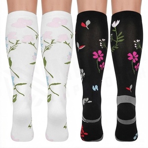 Floral <b>Knee</b> <b>High</b> <b>Socks</b> for Women Breathable Knitted Pattern Spring Casual Wear Adult Size - Product Image 2